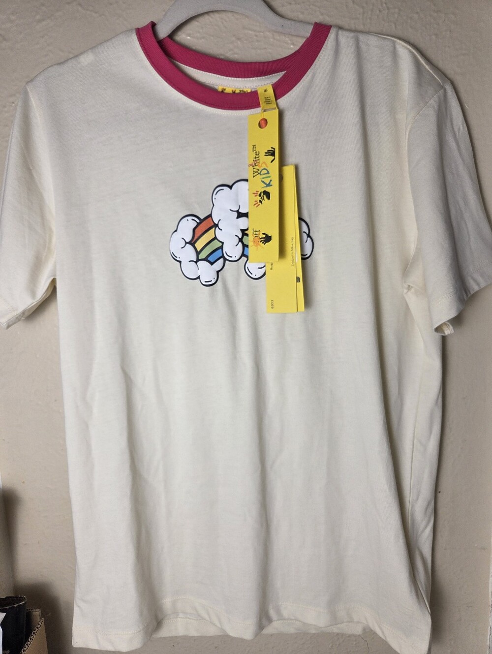 Off White Tshirt Big Girls Size 16 Rainbow Basic Fit Tee Vanilla Ice Beige Pink